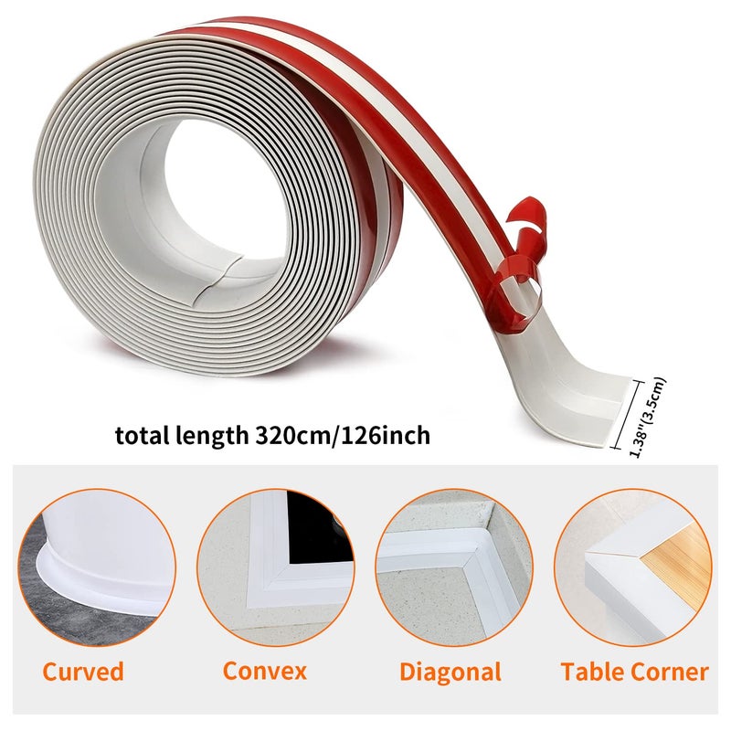 Peunitory Store 2 Pack Caulk Tape for Bath and Kitchen, Self Adhesive Caulking Strip for Toilet Base, White Caulk Tape for Bottom of Toilet, Tub Surround, Kitchen Countertop - Image 5